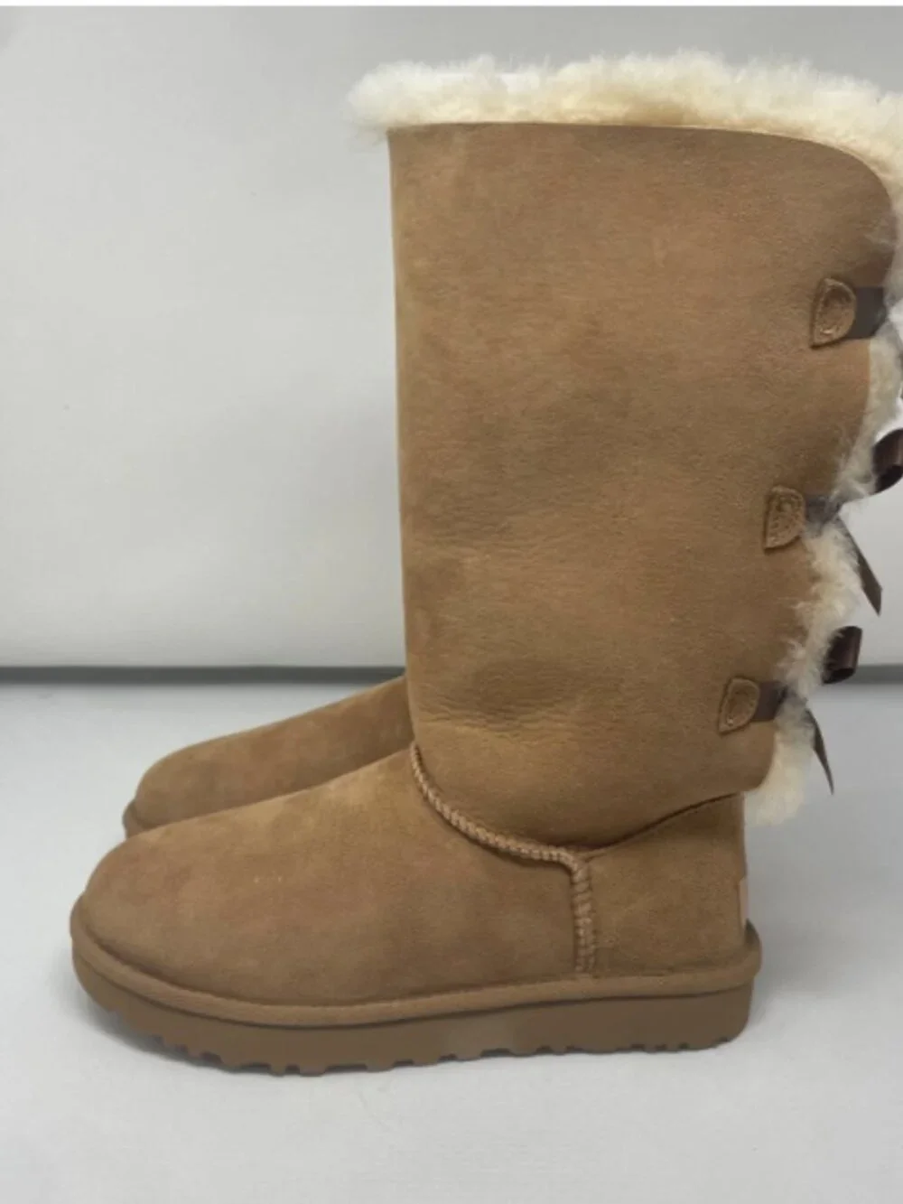 UGG Bailey Bow II Tall Boots Chestnut Suede Water Resistant Women's US 7 NEW